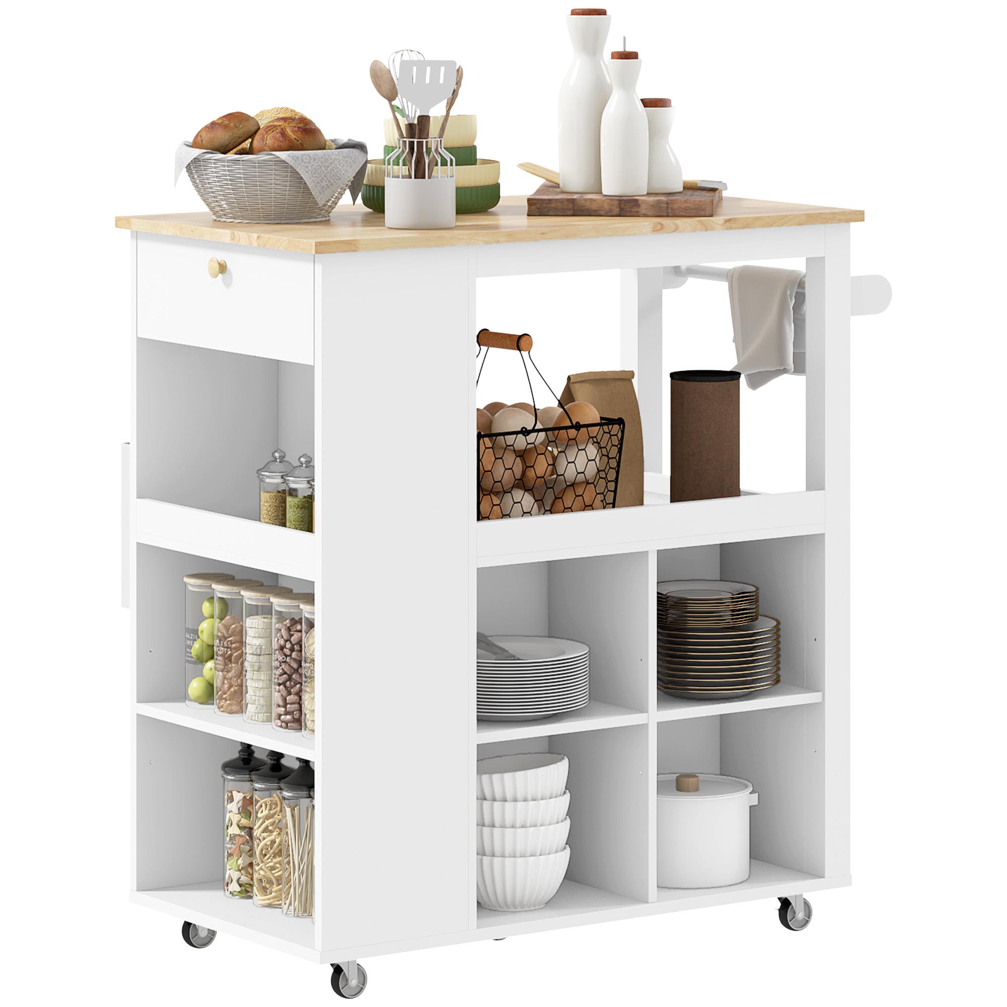 Kitchen Island Cart With Wheels Rubberwood