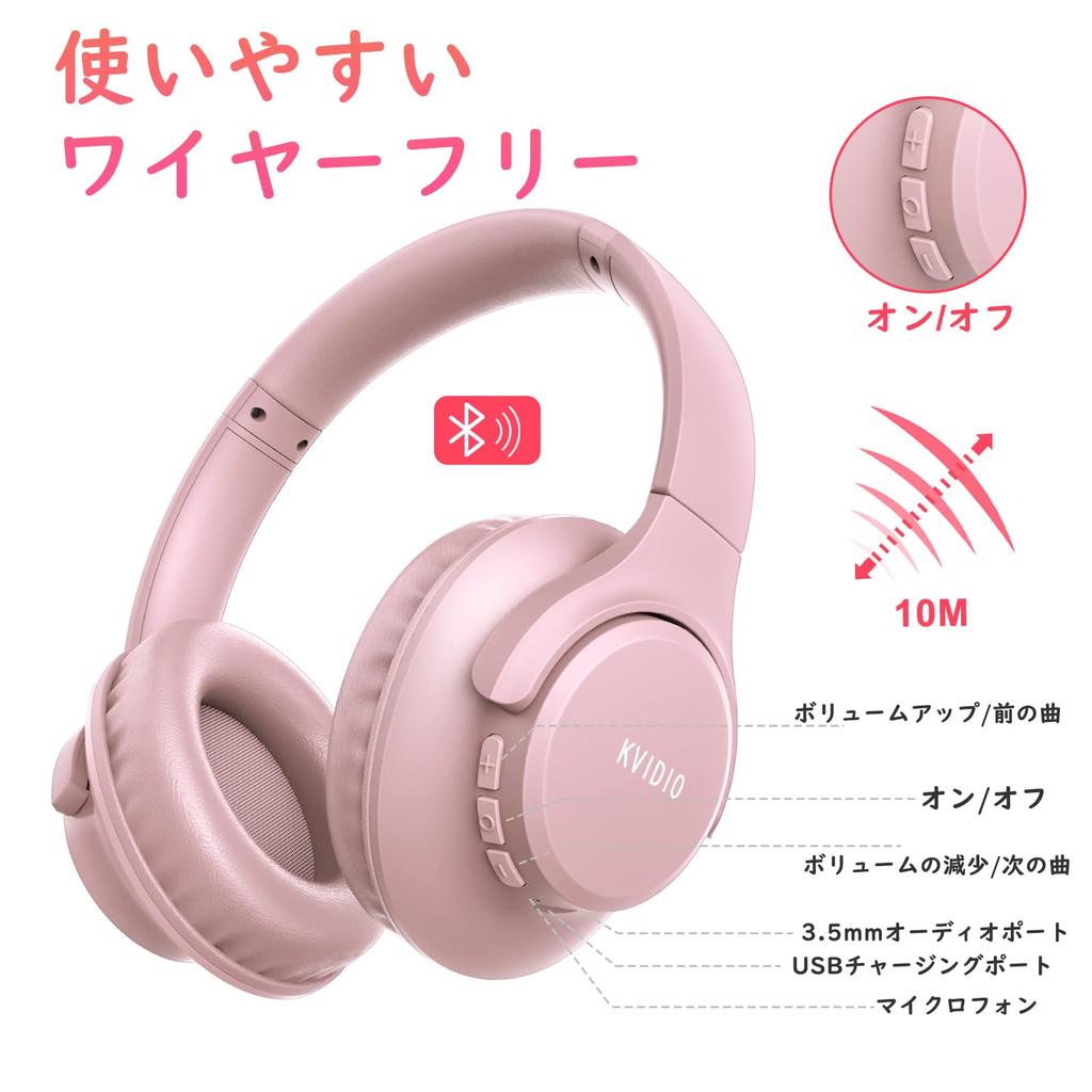 KVIDIO Bezdrátová Bluetooth 55hodinová 40mm HD ovladačová sluchátka s kabelovým a černým 5.4 sluchátkem, Přehrávání, Jednotka, Over-Ear Vestavěný mikrofon,