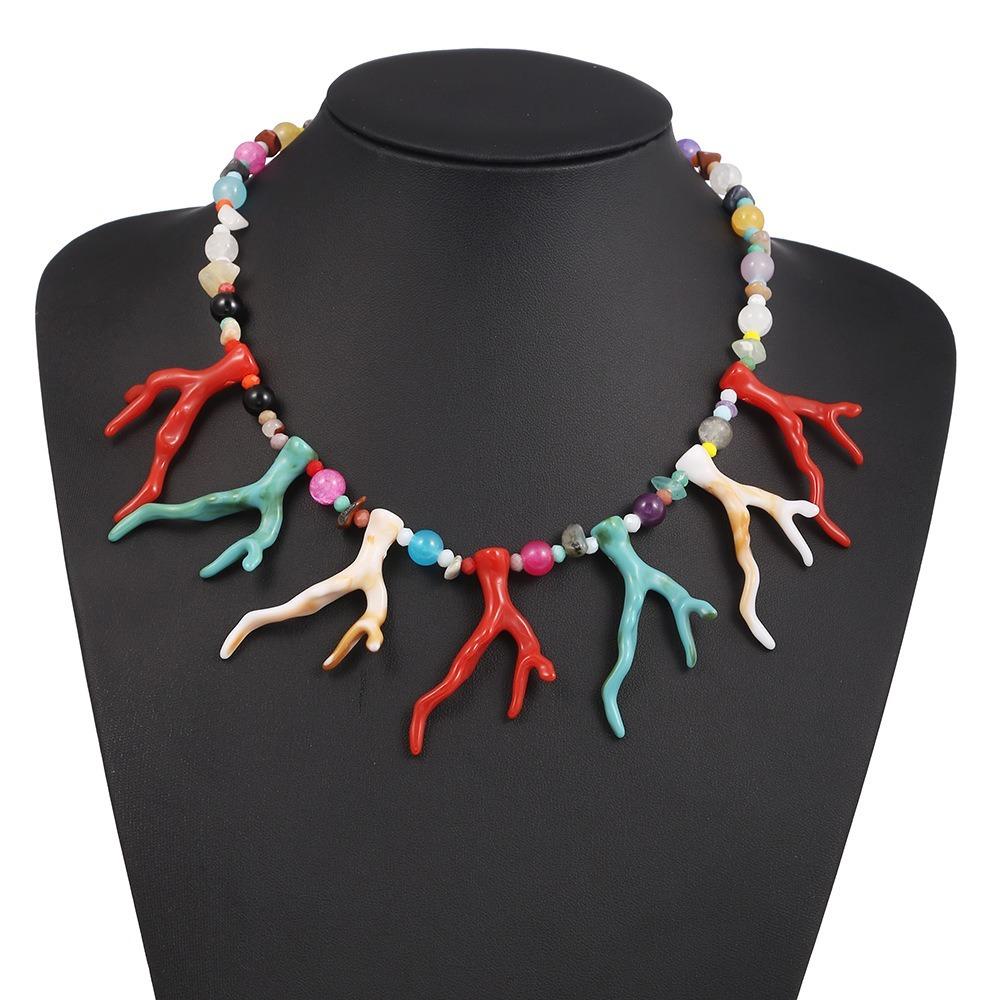 Exaggerated Beaded Coral Necklace Bohemia Ocean Style Beach Choker Coralal Pendant Necklace Summer