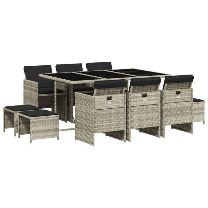 VidaXL Ensemble à Manger de Jardin avec Coussins 11 pcs, Chaises et Table de Patio, Meubles de Terrasse Extérieur, Gris 3210611