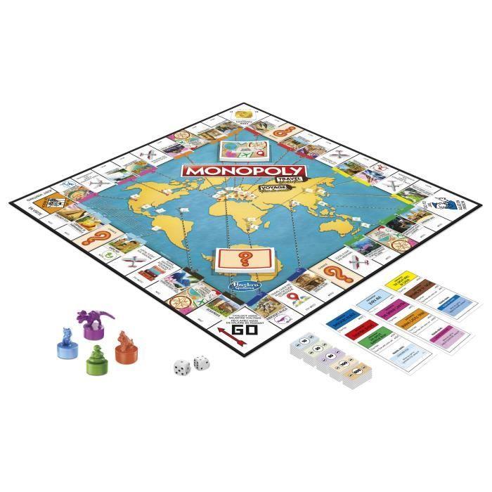 Monopoly Voyage autour du monde, jeu de societe, dès 8 ans, avec pions-tampons encreurs et plateau effaçable à sec