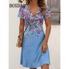 Abiti Estivi Taglie Forti Donna Vintage Floreale Stampa 3D Abito Casual Scollo a V Manica Corta Abiti Larghi Abbigliamento Donna