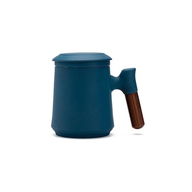 Ceramic Mug Bubble Tea Cup Aesthetic Luxury Original Mugs Coffee Cups Elegant Lid Vintage Water Cup Thermal Beautiful Unusual Tea Mugs Wood Handle