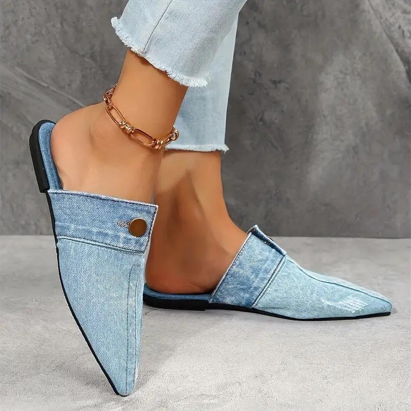 Fashion Women Anti-slip Designer Pointed Toe Shoes Summer Flats Fashion Closed Toe Casual Outdoor Slippers Zapatos De Mujer Slides Women