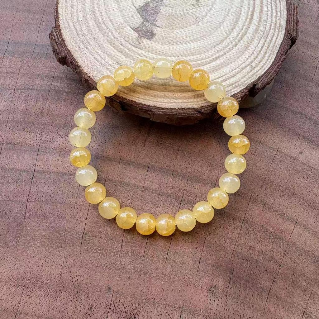 Xiyin Citrine Beaded Bracelet: Yellow Stripe Crystal Handmade Elastic Design