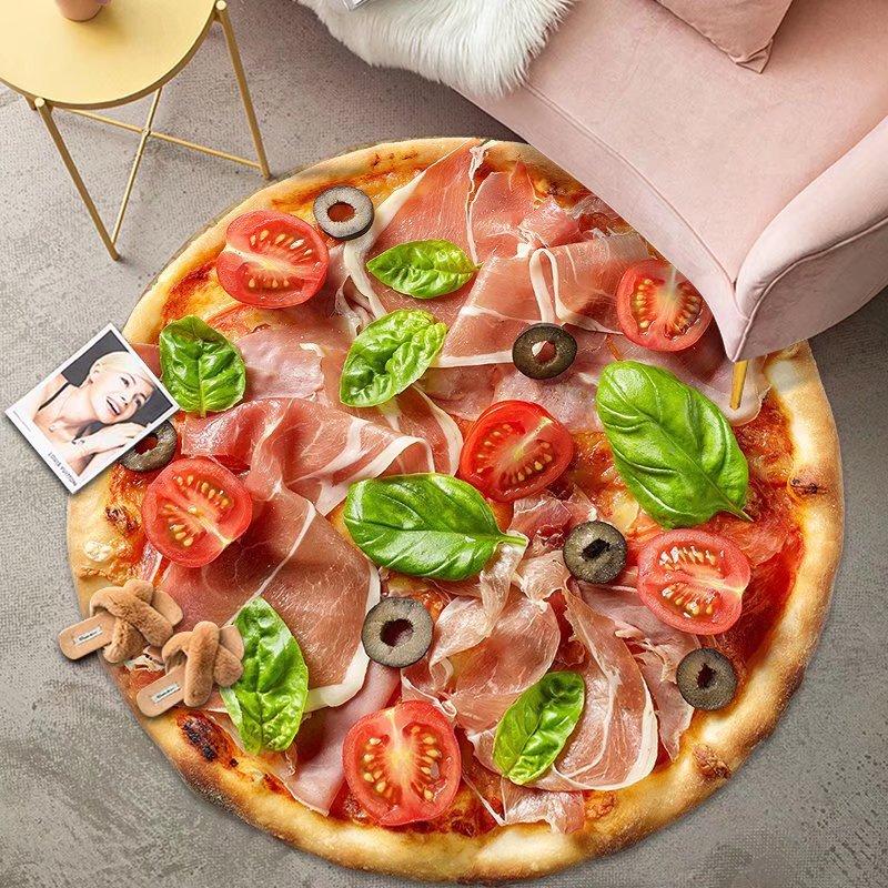Creative Pizza Gourmet Floor Mat Living Room Decoration Round Carpet Funny Children Washable Study Rug Home Anti-slip Soft Rug