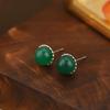 Banyan Tree S925 Silver Chinese Agate Earrings – Retro, Elegant, and Simple Design for Women