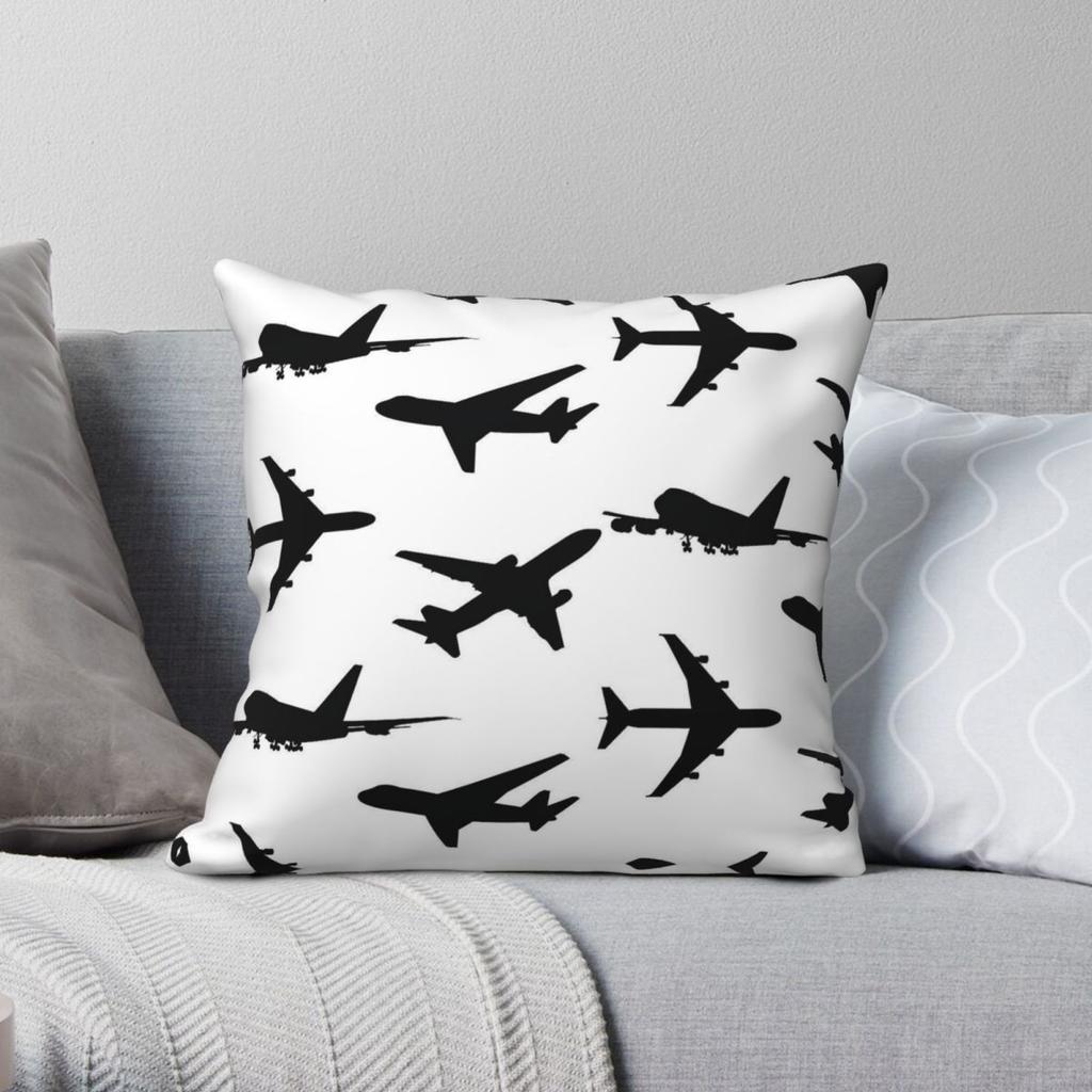 Pack Of Aviation Plane Square Pillowcase Polyester Linen Velvet Printed Zip Decor Pillow Case Room Cushion Cover
