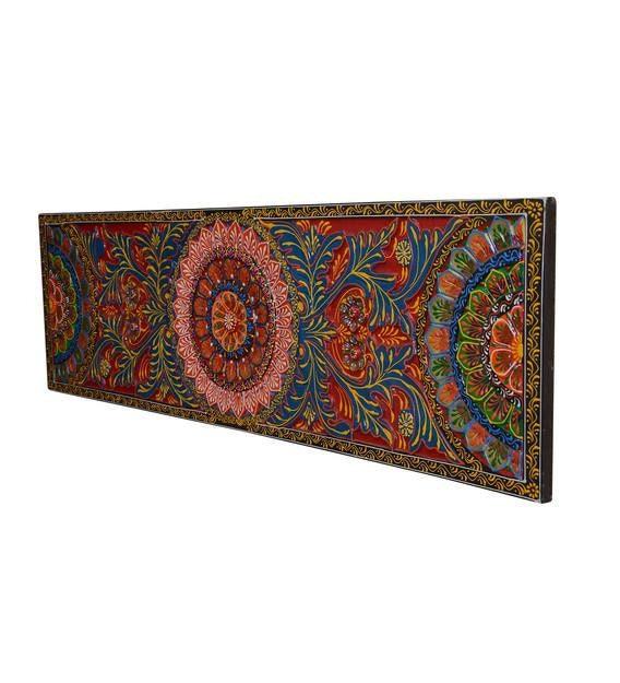 Hand-Painted Wooden Wall Panel: Indian Ethnic Floral Design