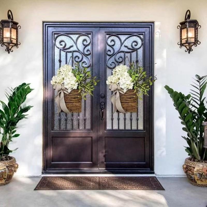 Wunderschöner Frühlings-Künstliche Hortensien-Korbkranz Atemberaubende Türhänge-Dekoration