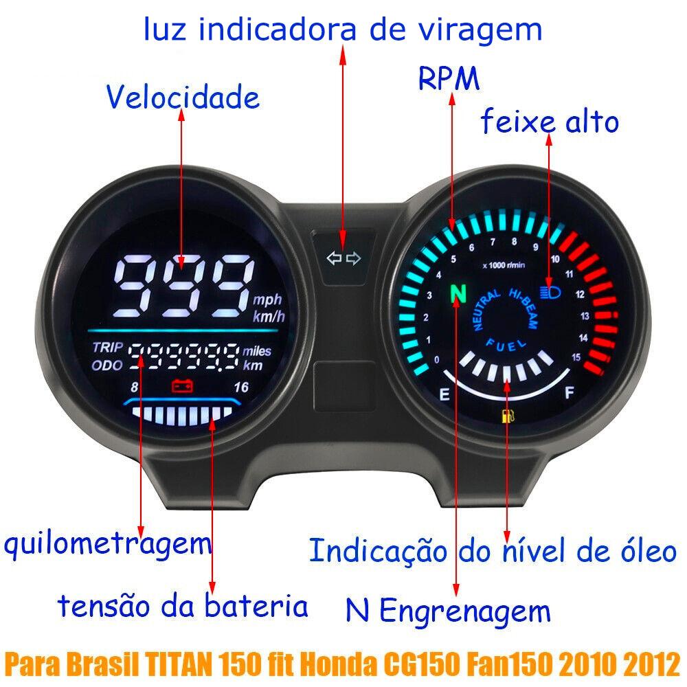 LED Digital Dashboard Motorcycle Speedometer For Brazil TITAN150 CG150 Fan150 2010 2012 Motorbike Electronic Tachometer Odometer