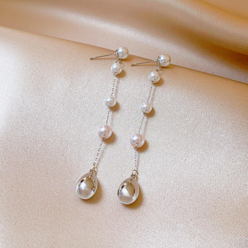 2026 New Water Droplet Imitation Pearl Tassel Earrings for Women Girls Elegant Fashion Long Dangle Earrings Jewelry Accessories