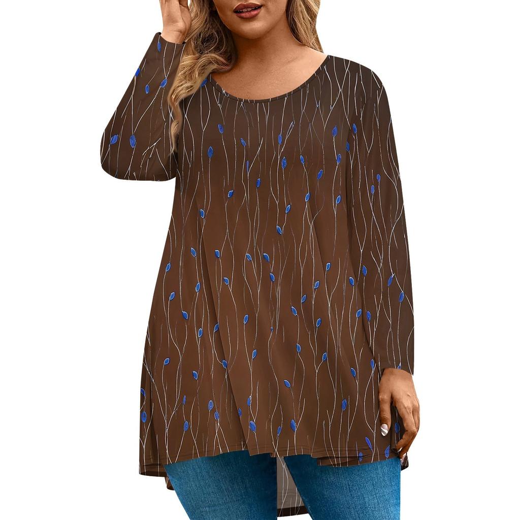 Damenmode Große Größe Rundhals Langarm Casual Print Lose Pullover Top