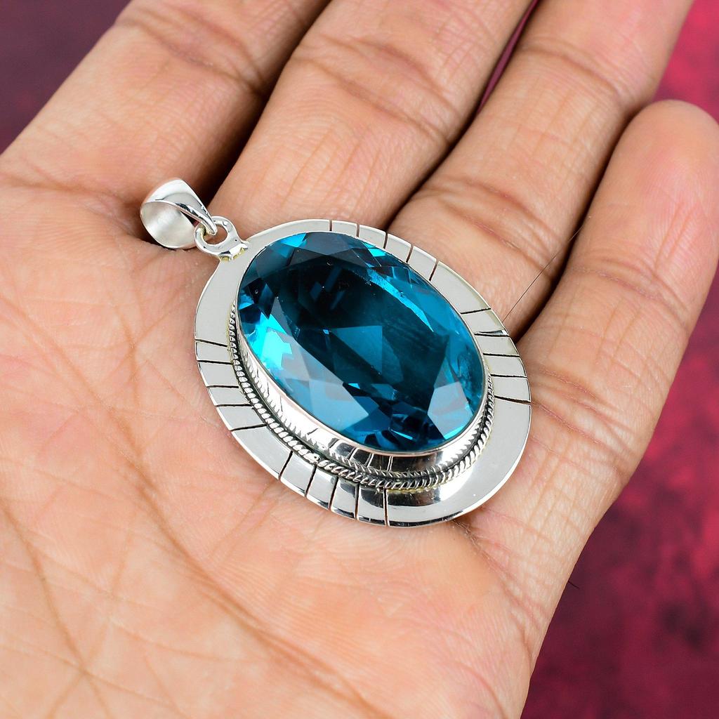 Indicolite Gemstone Pendant, 925 Solid Sterling Silver Pendant, Handmade Antique Jewelry, Gift For Mother Day