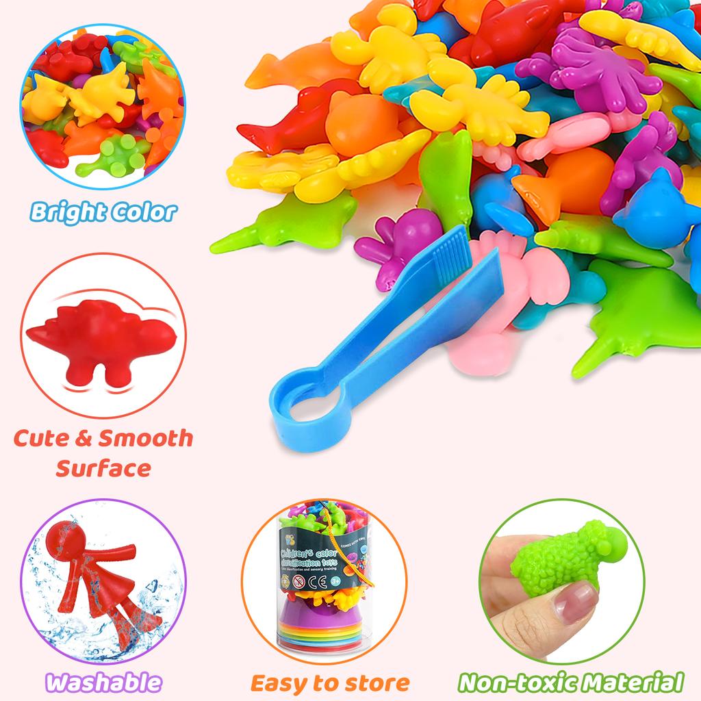 Montessori Material Rainbow Counting Bear Math Toys Animal Dinosaur Color Sorting Matching Game Children Educational Sensory Toy