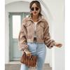 European and American Style Autumn Winter Casual Corduroy Jacket with Lantern Sleeves and Single Breasted Short Coat for Women