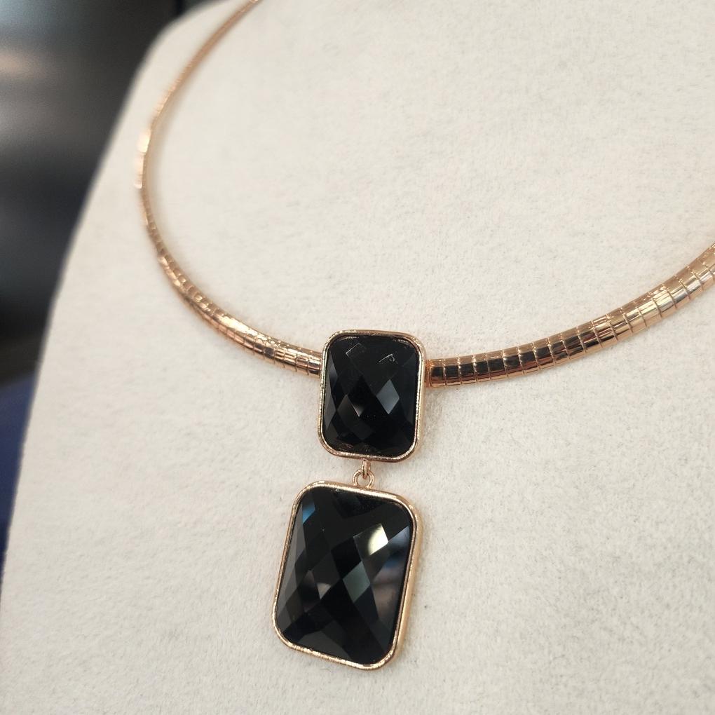 Atria Square Cut Onyx N Snake Necklace JTONEFR0028PKF