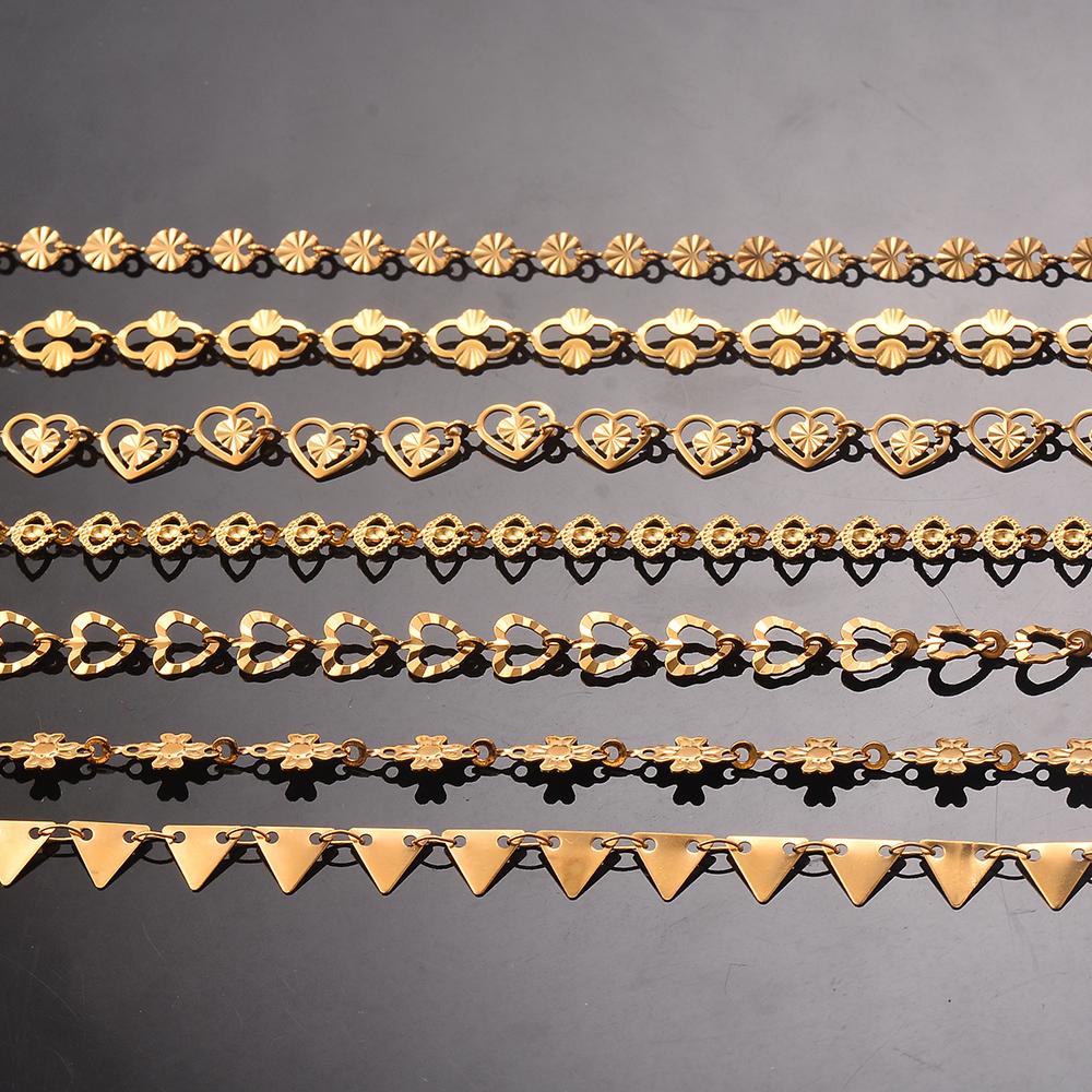Wholessale 1 Meter Stainles Steel Gold Color Handmade Heart Eye Sunflower Chains for Women Necklace Bracelet Anklet DIY Jewelry