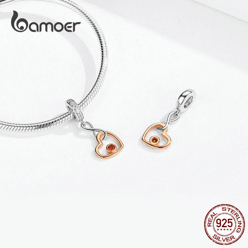 BAMOER Heart Infinity Love Pendant Charm for European Bracelet & Bangle Rose Gold Color