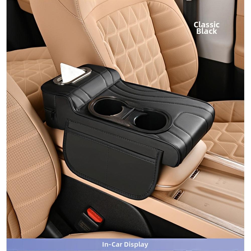 Подкладка для увеличения высоты подлокотника автомобиля с боковой сумкой для хранения из премиальной кожи и держателем для салфеток для удобной организации салона автомобиля