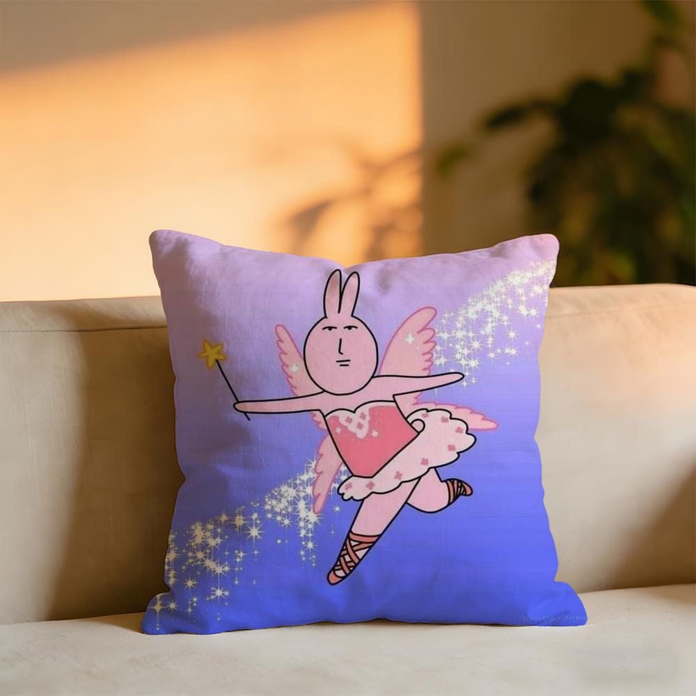Pink Bunny Cue Cushion Cover Cozy Velvet Throw PillowSoft Warm Cushion For Sofa Bed