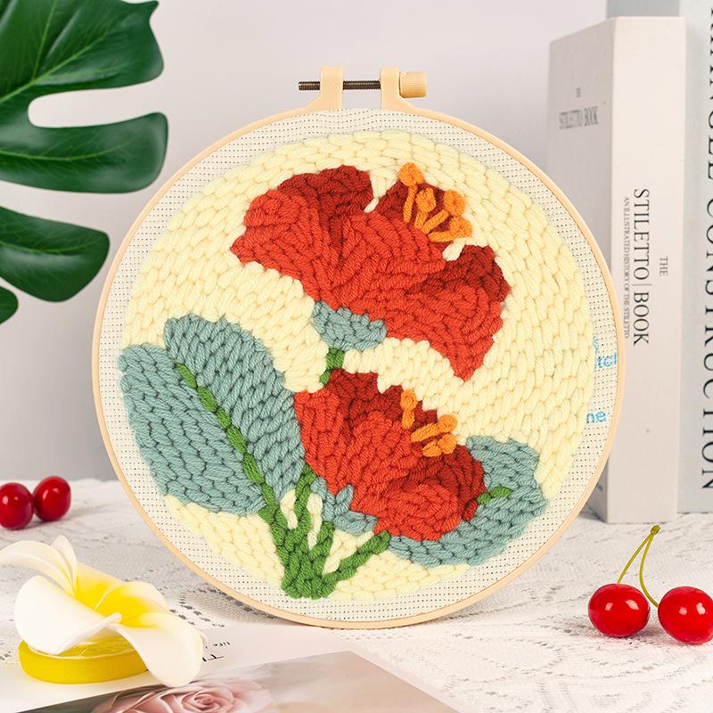 1Set Embroidery Floral Pattern DIY Punch Needle Embroidery Kit with Yarn Starter Kit Poking Cross Stitch Tools For Knitting