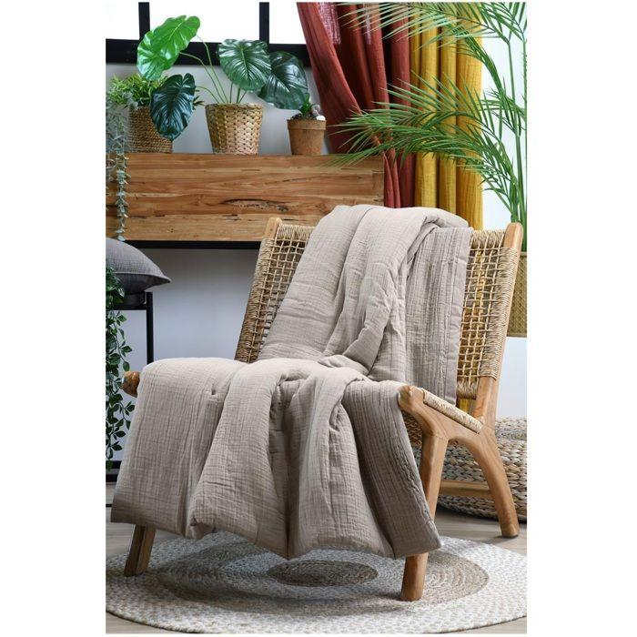 Plaid ou Edredon - Colors beige - 125 x 150 cm - Double gaze de coton - Doux et confortable