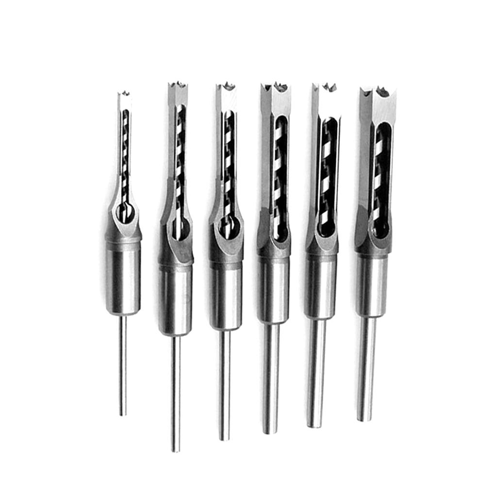 Holzbearbeitungs-Vierkantbohrer, 6 Stück Vierkantlochbohrer Holzbearbeitungs-Lochsäge Meißel Stahlbohrer Set 1/4 Zoll, 5/16 Zoll, 3/8 Zoll,