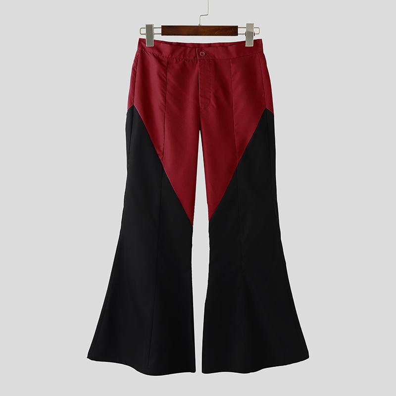 

INCERUN Мужские брюки клеш с высокой талией на молнии, в стиле пэчворк, повседневные, длинные M