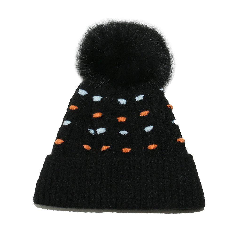 

2025 autumn and winter new wool hat fleece thickened warm winter hat trend versatile polka dot jacquard knitted hat children M（56-58cm） чорний