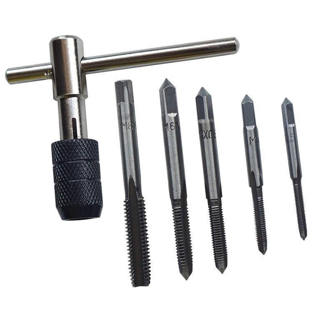 6 Pieces/Set Portable T-handle Tap Wrench Replacement Assortment High Speed Steel Taps Spanner Hardware Repair Handtool