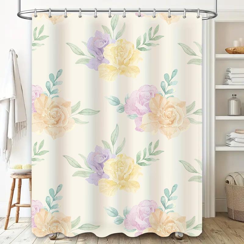 Handmade Shower Curtain Flower Print Waterproof Fabric Decorative Bathroom Accessories Home Decoration Customizable Size Availab