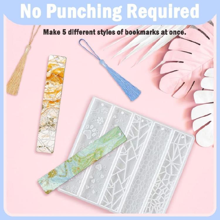 Cat Paw Heart Rectangle Bookmark Epoxy Mold with 8 Tassel Transparent Resin Mold