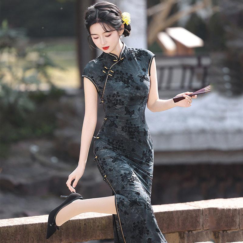 Elastic waist pinch, national style, new Chinese Suzhou long cheongsam, improved young women's high-end sense, daily wear in summer