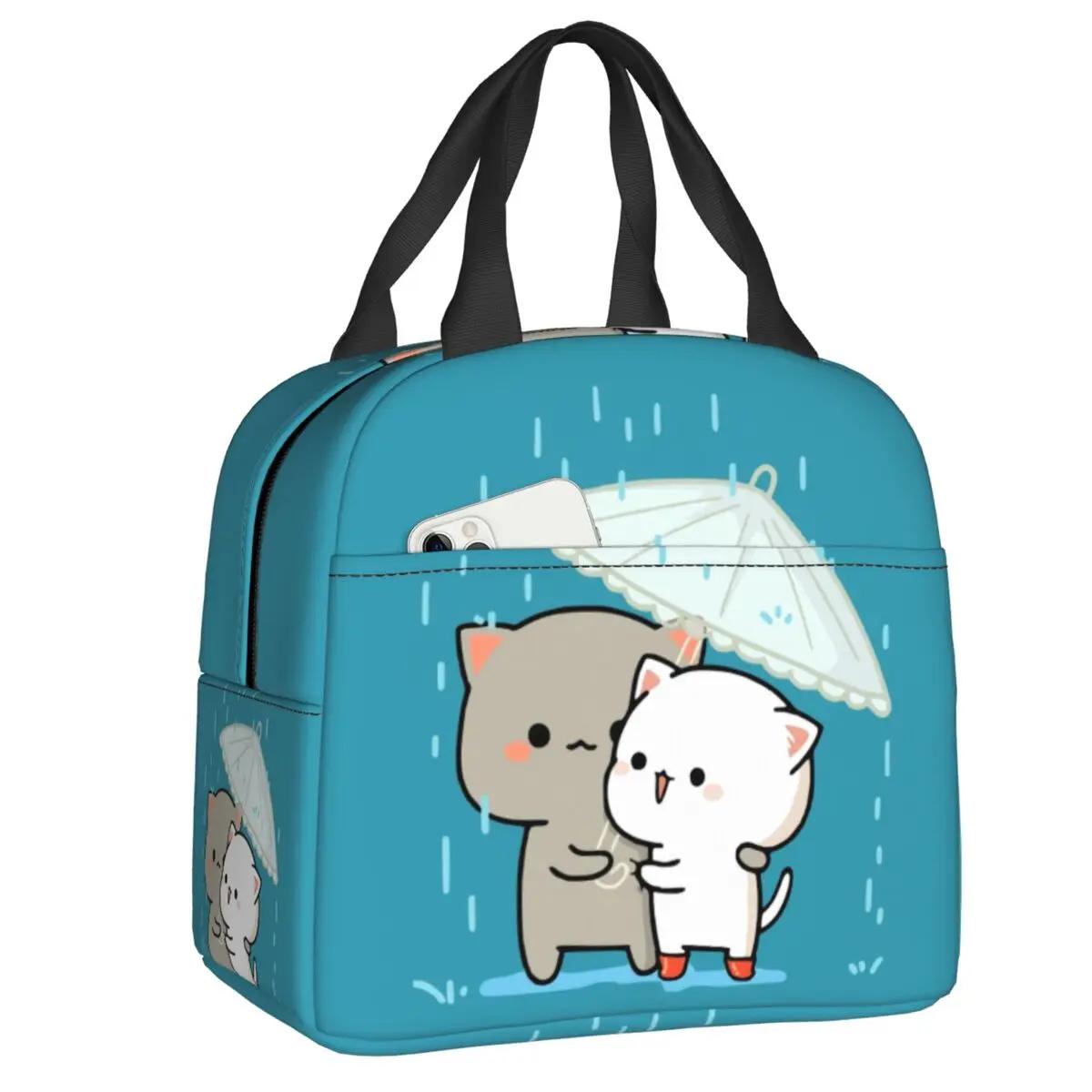 

Peach And Goma Mochi Cat Lunch Bag for Camping Travel Waterproof Insulated Thermal Cooler Lunch Box For Women Kids Schoool Food 22x20x13CM срібний