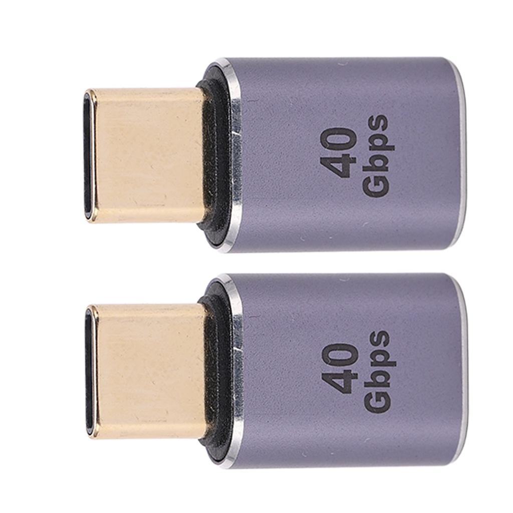 2Pcs Mini USB C Adapter 40Gbps Straight Alloy Shell Type C Male To Type C Female Adapter Connector