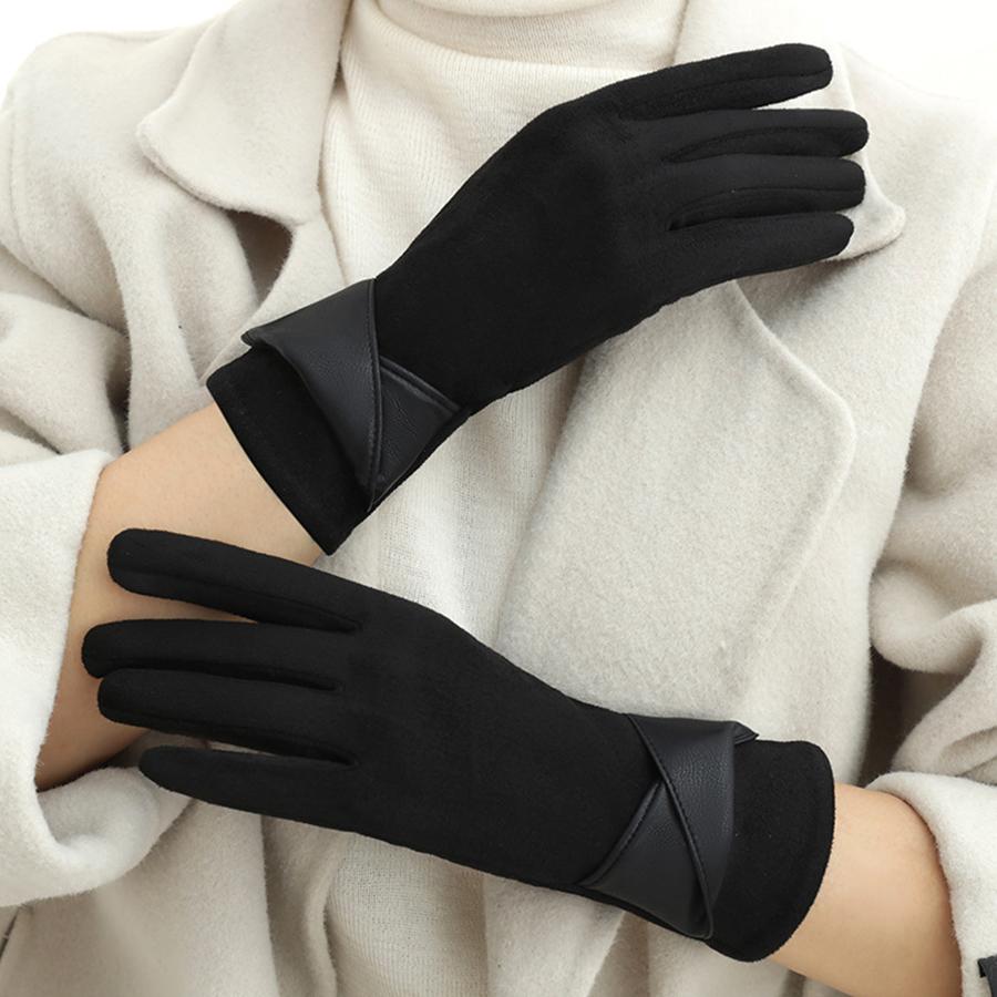 Warm gloves for women in winter, fashionable and simple temperament,  anti cold touch screen riding windproof gloves