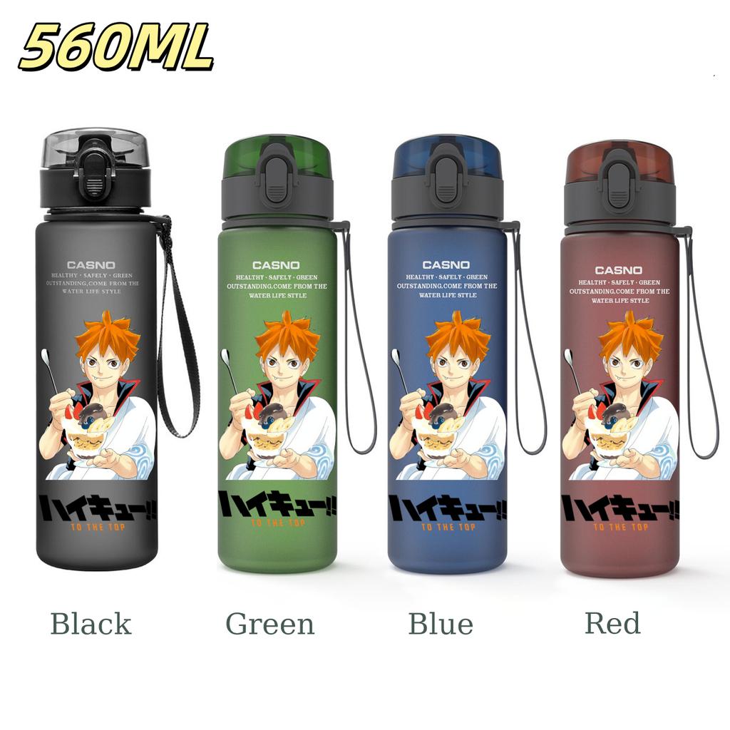Anime Haikyuu Sports Water Bottle Leak Proof Frosted Plastic Cup Portable Rope Fitness Outdoor Travel 560ML with for Kid Friendly Entertaining Fun