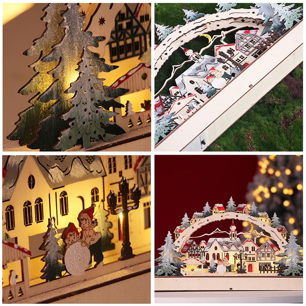 Wood Bridge Village LED Wooden Ornaments Collectible Christmas Decorations Battery Operated Gifts For Holidays Festivals