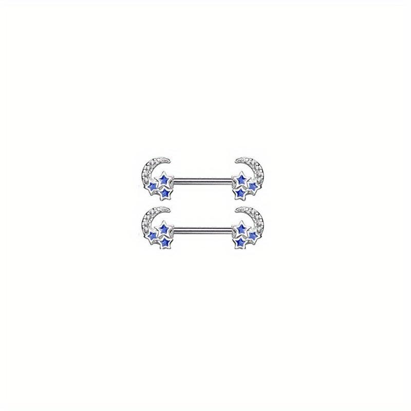 2pc Stainless Steel Flower Drop Oil Straight Nail Kitten Zircon Body Piercing Nipple Ring Jewelry