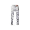 American trendy brand PUR new light blue washed jeans polished white and old elastic slim-fitting pants men's pants