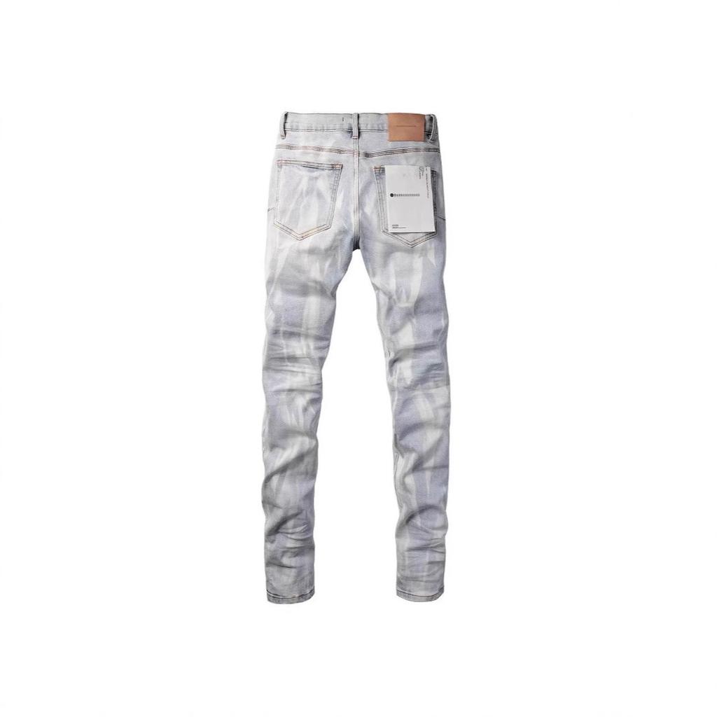 American trendy brand PUR new light blue washed jeans polished white and old elastic slim-fitting pants men's pants