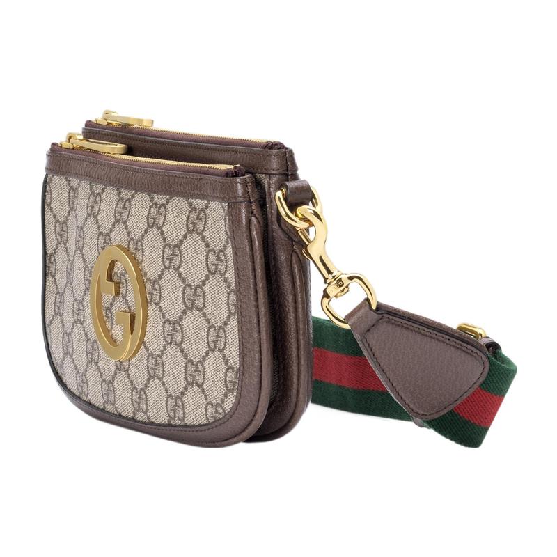 Gucci Blondie Round Interlocking Double G Zipper Closure Leather and Canvas Crossbody Shoulder Bag Women's Style