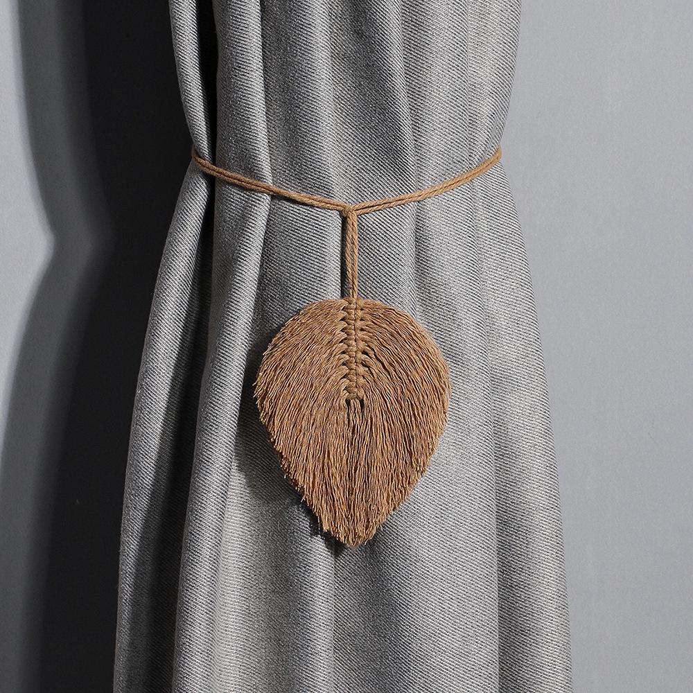 Bohemian Woven Tassel Curtain Tie-back with Leaf Rope Design