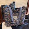 WTEMPO Casual Zipper Versatile Tote Shoulder Bags Women's Commuting Printed Handbags Ethnic Style Large Capacity Canvas Bags