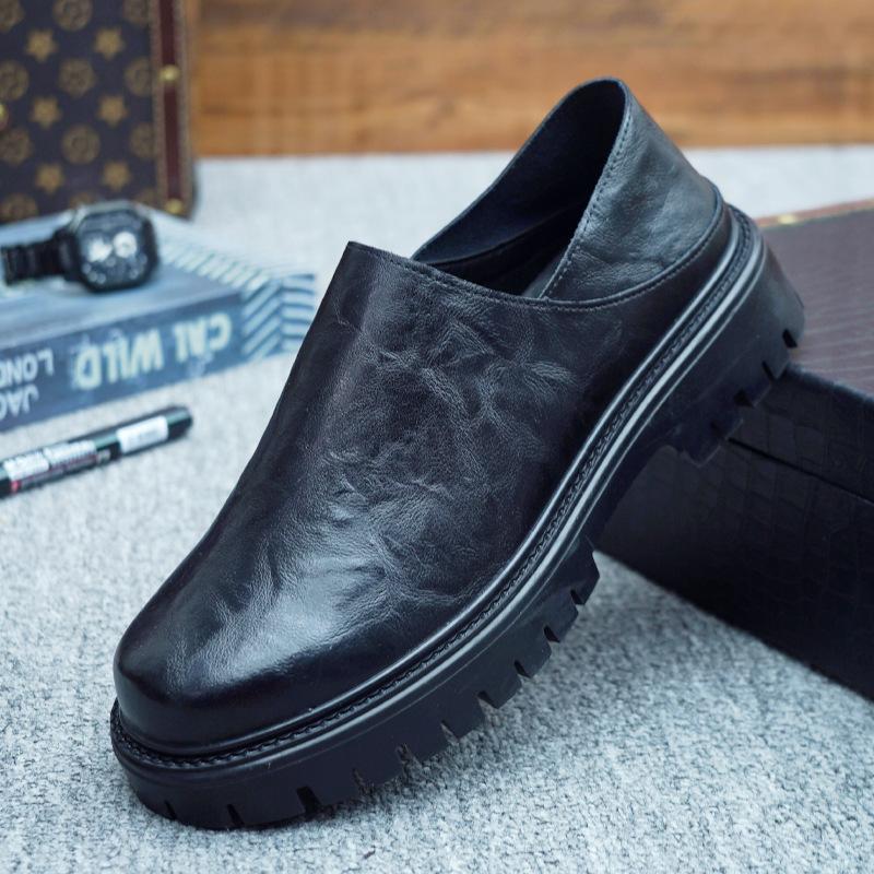2025 Autumn and Winter New Height-increasing Men's Shoes Low-top Casual Leather Shoes One-pedal Driving Non-slip Invisible Height Increase