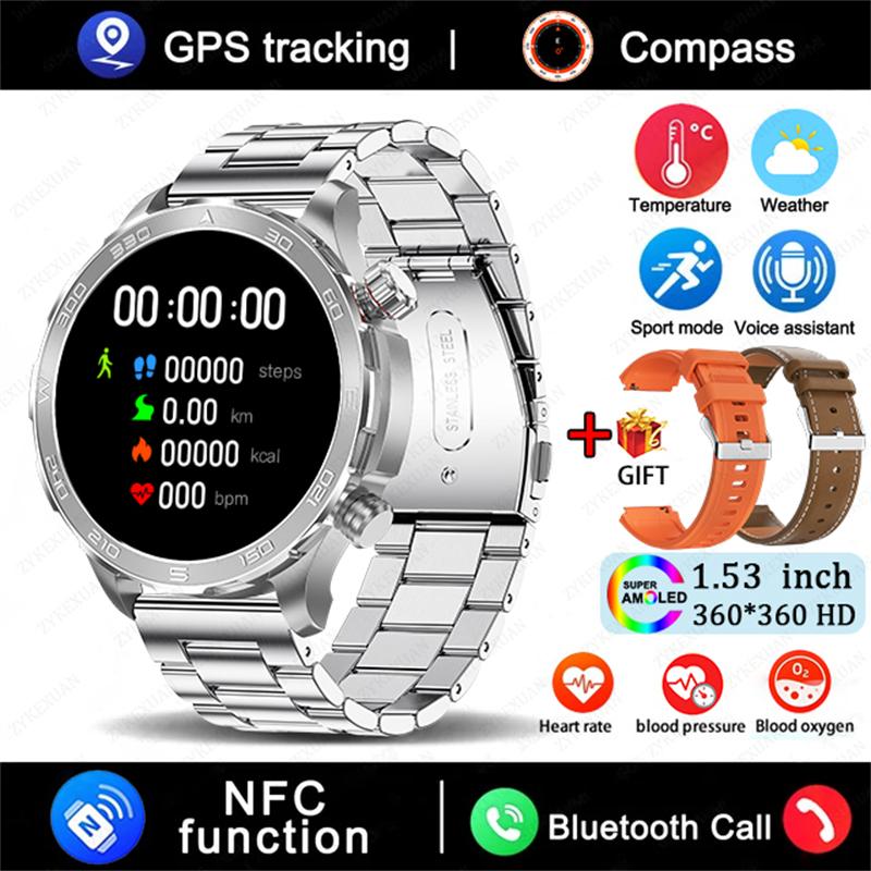 GPS Track Smart Watch AMOLED Screen Always Show Time Sports Fitness Heart Rate IP68 Waterproof Compass Call  New Smartwatch