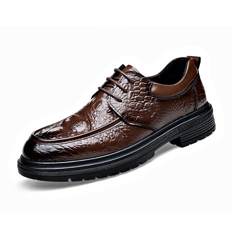 

Мужские туфли из кожи с круглым носком и толстой подошвой. Модные туфли со шнуровкой. Для отдыха на природе, вечеринок, бизнеса. Высококачественная обувь для ходьбы. 38