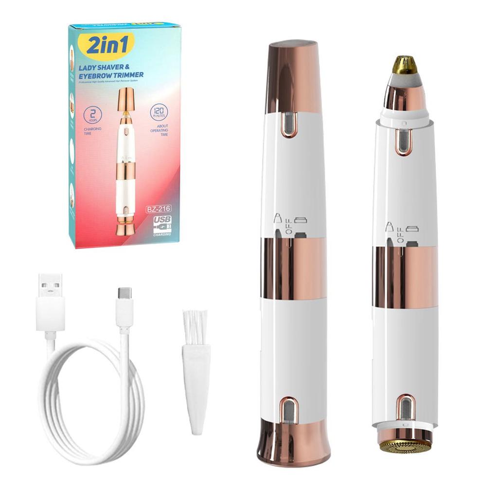 Portable 2-in-1 Electric Women's Shaver & Eyebrow Trimmer with USB Charging