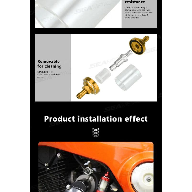 SEAMETAL Universal 8mm Gas Fuel Filter CNC Aluminum Alloy Glass Gas Fuel Gas Oil Filters for Motorcycle Dirt Pit Bike ATV Quad
